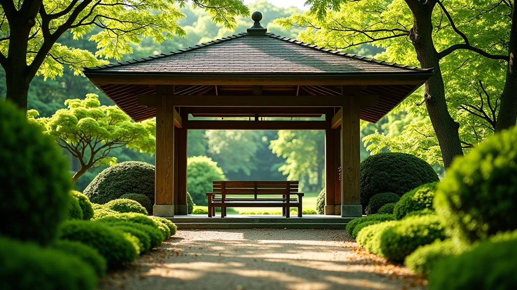 Covered rest area or gazebo providing shade among the parkland trees