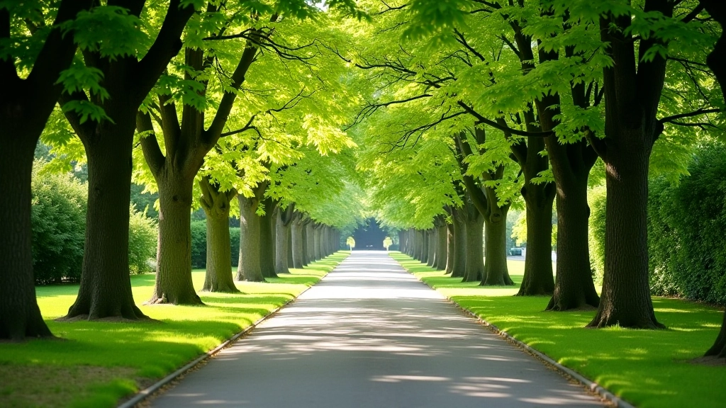 Winding pathway through parkland with mature trees creating natural canopy overhead